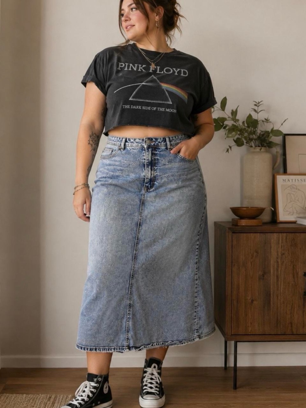 Vintage 1946 Light Blue High-Rise Denim Maxi Skirt